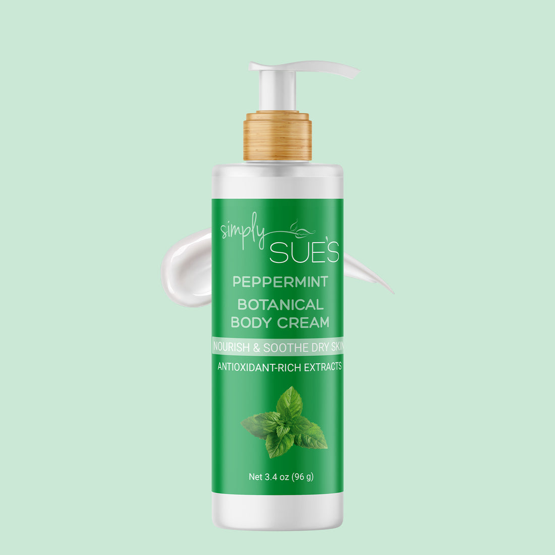Simply Sue’s Peppermint Body Cream, waterless formulation for intensely dry skin