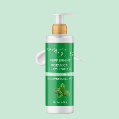 Simply Sue’s Peppermint Body Cream, waterless formulation for intensely dry skin