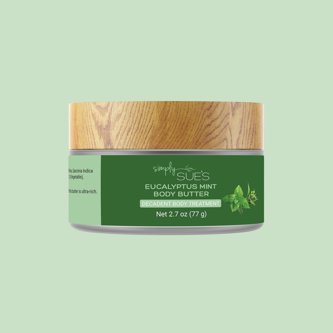 Eucalyptus Mint Body Butter for dry skin, synthetic fragrance free beautifully packaged in a recyclable glass jar with bamboo cap